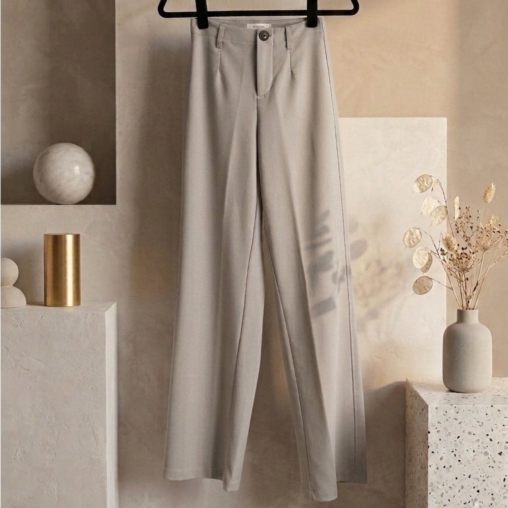 Bershka Women’s Neutral Blend Mid-Rise Trousers in Taupe
